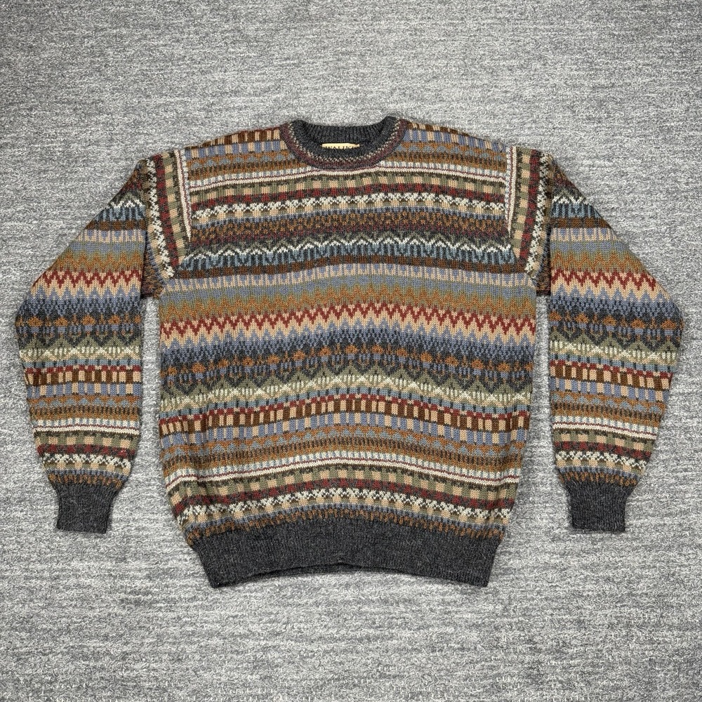 Waliki Sweater Men Medium Geometric Alpaca Knit Colorful Crewneck Boho Stripe